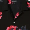 Camisa de cuello campestre de corte holgado, tallas grandes