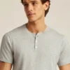 Camisas Henley de algodón y cáñamo de manga corta con tres botones