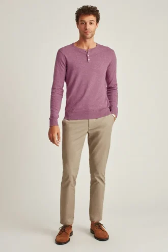 Camisas Henley de algodón y cáñamo de manga larga con tres botones