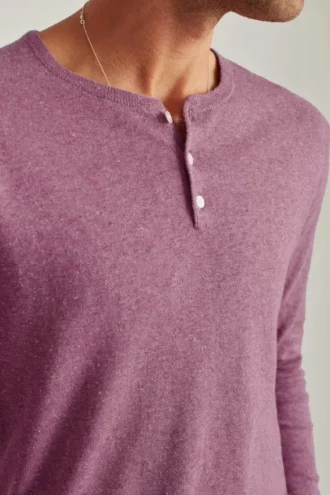 Camisas Henley de algodón y cáñamo de manga larga con tres botones