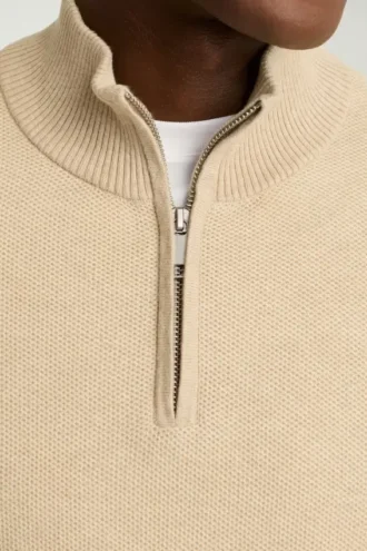 Camiseta de algodón y cachemira lavable con cremallera de un cuarto
