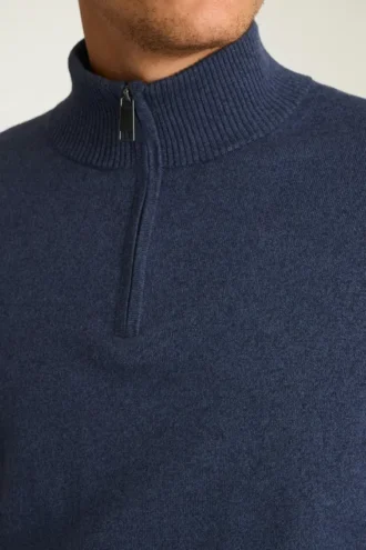Camiseta de algodón y cachemira lavable con cremallera de un cuarto