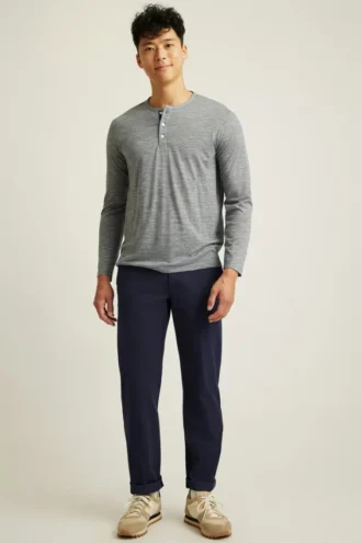 Camiseta Henley de lana merino suave y transpirable