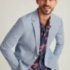 Chaqueta de traje italiana de seersucker elástico – Chaqueta de traje blanca y azul marino