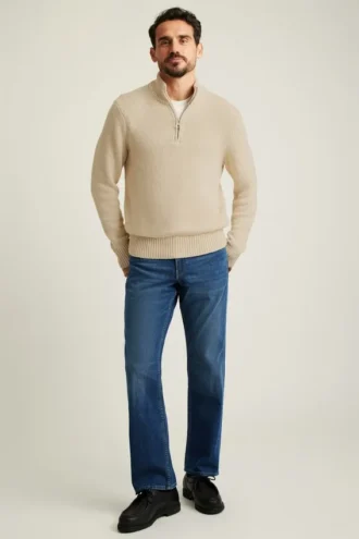 Jersey de algodón y lino con media cremallera
