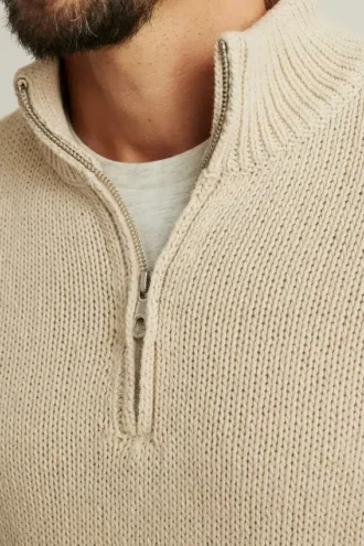 Jersey de algodón y lino con media cremallera