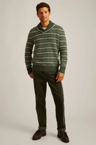 Jersey de cuello chal con motivos Fair Isle
