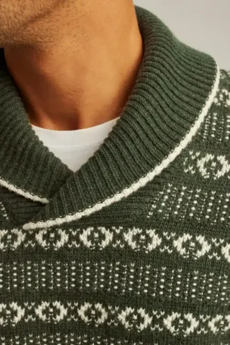 Jersey de cuello chal con motivos Fair Isle
