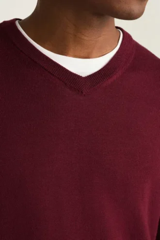 Jersey de cuello en V de lana merino lavable