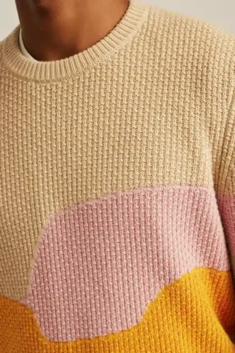 Jersey de cuello redondo con estampado abstracto de puesta de sol