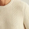 Jersey de cuello redondo con trenzado de algodón y cachemira Jersey de cuello redondo con trenzado de algodón y cachemira