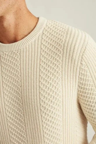 Jersey de cuello redondo con trenzado de algodón y cachemira