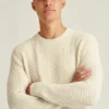 Jersey de cuello redondo con trenzado de algodón y cachemira Jersey de cuello redondo con trenzado de algodón y cachemira