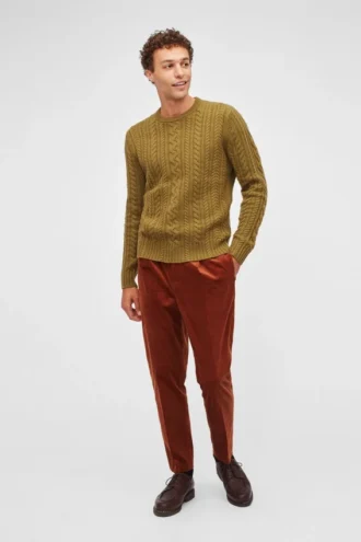 Jersey de cuello redondo con trenzado de merino