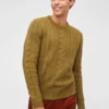 Jersey de cuello redondo con trenzado de merino Jersey de cuello redondo con trenzado de merino