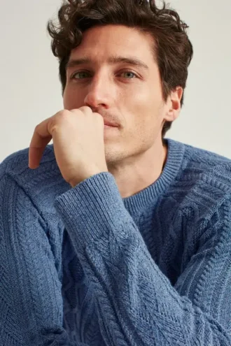 Jersey de cuello redondo de algodón con trenzado