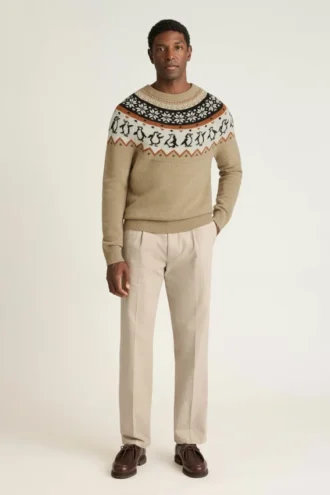 Jersey navideño para hombre de Bonobos | Festivo diseño Fair Isle con pingüinos