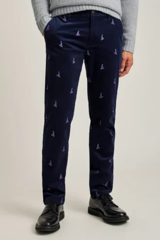 Pantalón de pana elástica bordada