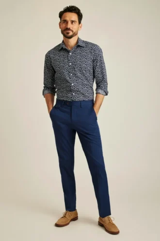 Pantalón de traje de algodón elástico italiano