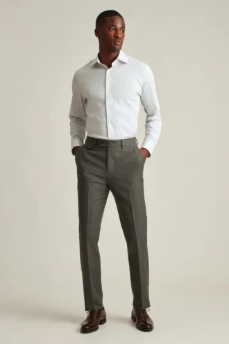 Pantalón de traje de lana cepillada elástica italiana